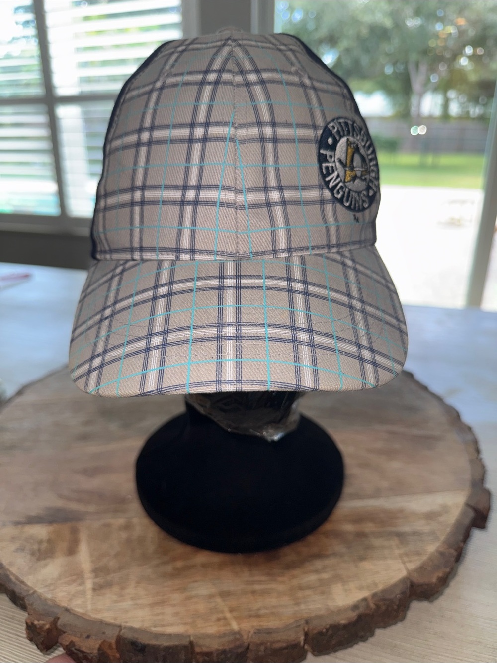 Plaid Pittsburgh Penguins Baseball Cap in Gray & Navy with Teal Accents - Picture 5 of 7